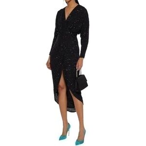 RETROFÊTE Jasminie Embellished Chiffon Midi Wrap Dress Size Medium